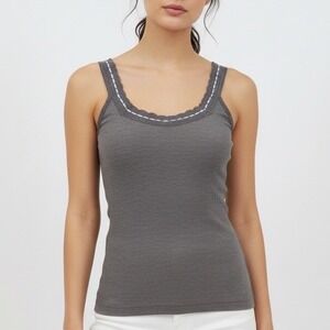 Free People Only You Ribbed Tank Top Womens Large Gray Wide Strap Round Neck